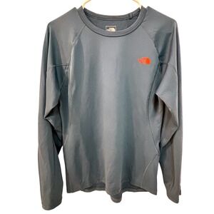 The North Face Mens Long Sleeve Athletic Shirt Quick Dry Blue Orange Logo Size M